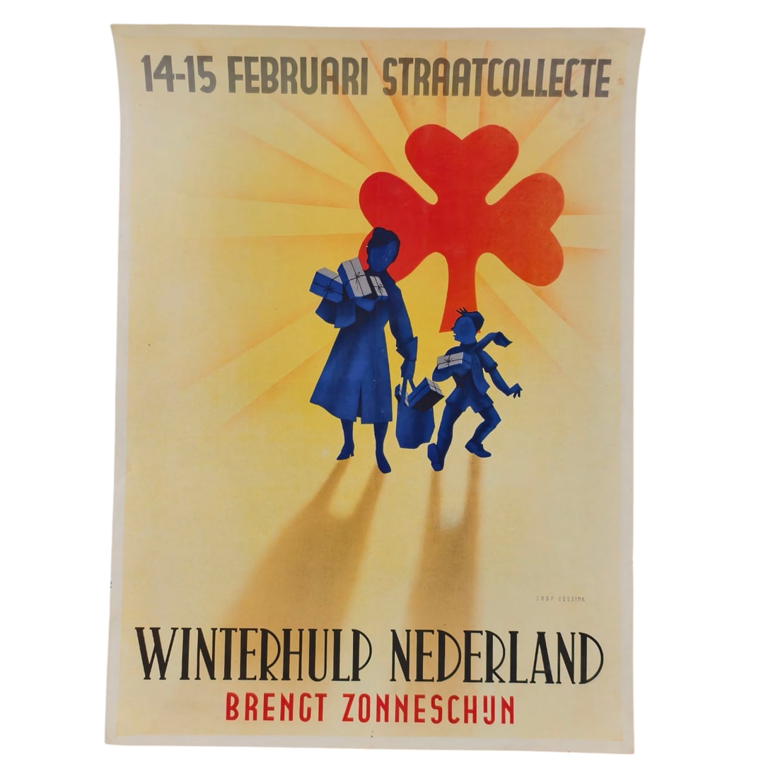Dutch Winterhulp Nederland (WHN) Nazi Propaganda Poster: **Winterhulp Nederland (WHN)** propaganda poster from the Nazi occupation of the Netherlands (1940–1945), promoting a **street collection campaign** for the regime’s official welfare organ