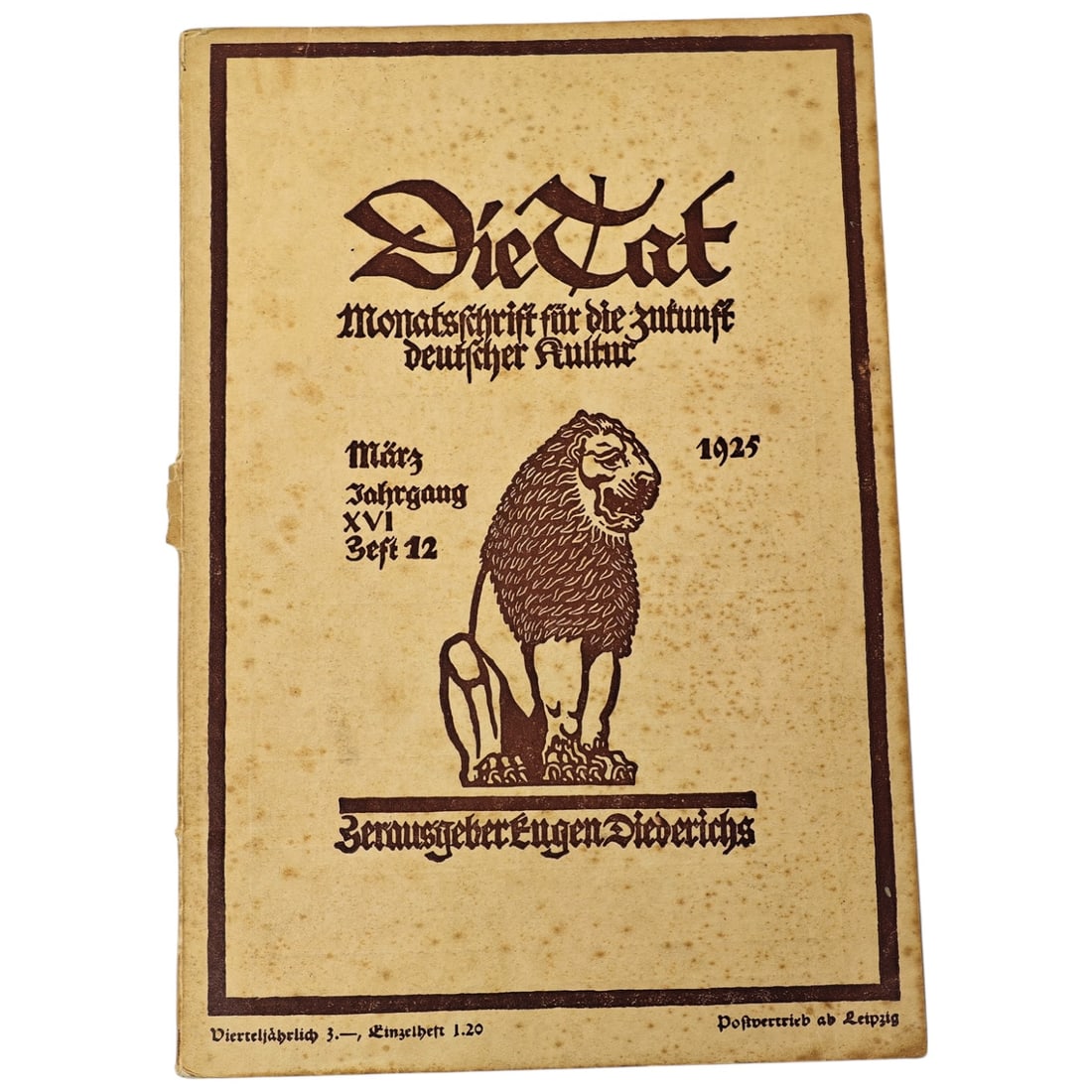 The Deed – Monthly Journal for the Future of German Culture 1925: This issue of Die Tat represents an influential German cultural and intellectual periodical of the early 20th century. The publication focused on themes of national identity, culture, philosophy, and