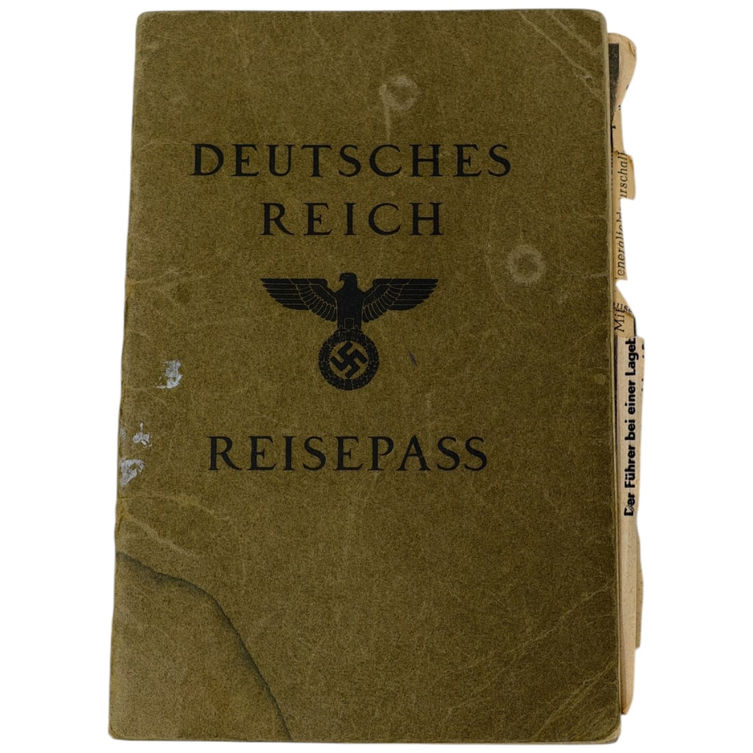 Third Reich Nazi Reispass: Original “Reisepass” (passport) issued by the Deutsches Reich, used for international travel during the Third Reich period.