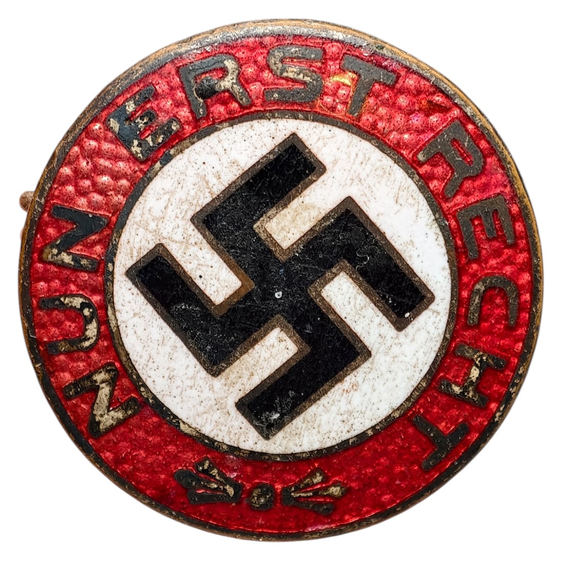 Early NSDAP Slogan Badge Nun Erst Recht: Early NSDAP Slogan Badge Nun Erst Recht