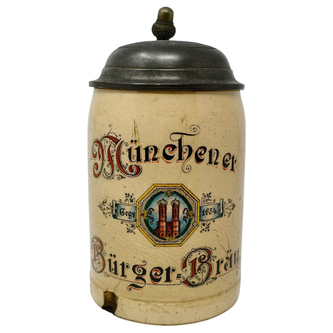 Munich Burgerbrau Keller Beer Stein Hitler Beer Hall Putsch: Half Liter, very detailed stein from a location of great historical importance. The Bürgerbräukeller was a large beer hall in Munich, Germany. Opened in 1885, it was one of the largest beer halls of
