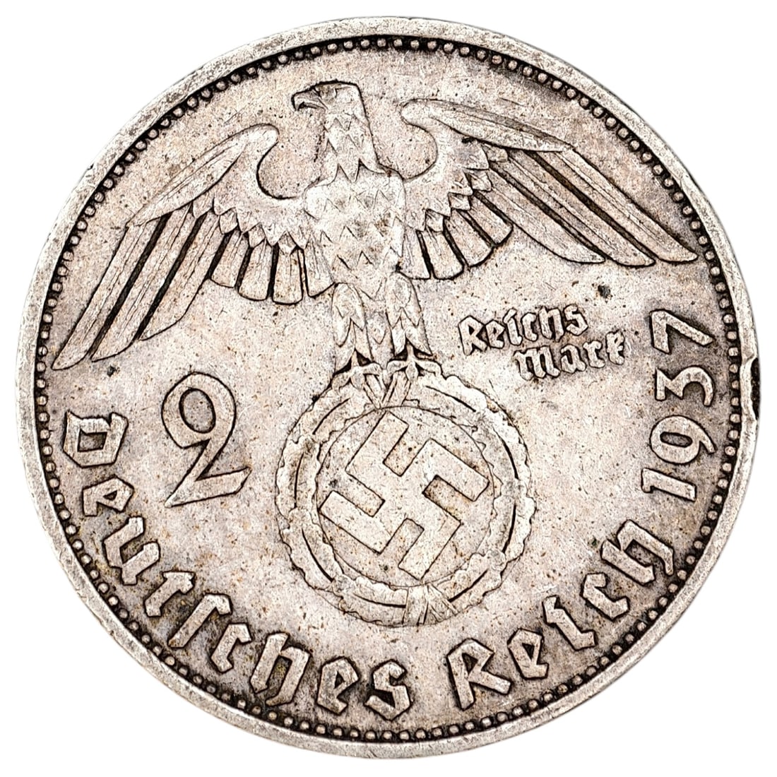 Third Reich Nazi 2 Reichsmark Silver Coin: Third Reich Nazi 2 Reichsmark Silver Coin