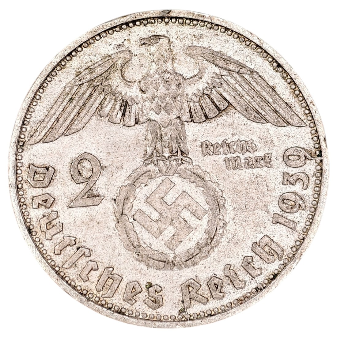 Third Reich Nazi 2 Reichsmark Silver Coin: Third Reich Nazi 2 Reichsmark Silver Coin