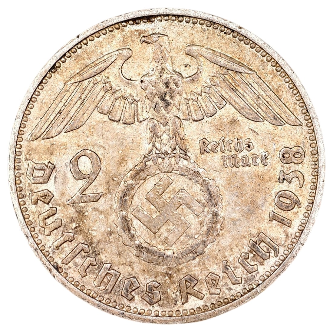 Third Reich Nazi 2 Reichsmark Silver Coin: Third Reich Nazi 2 Reichsmark Silver Coin