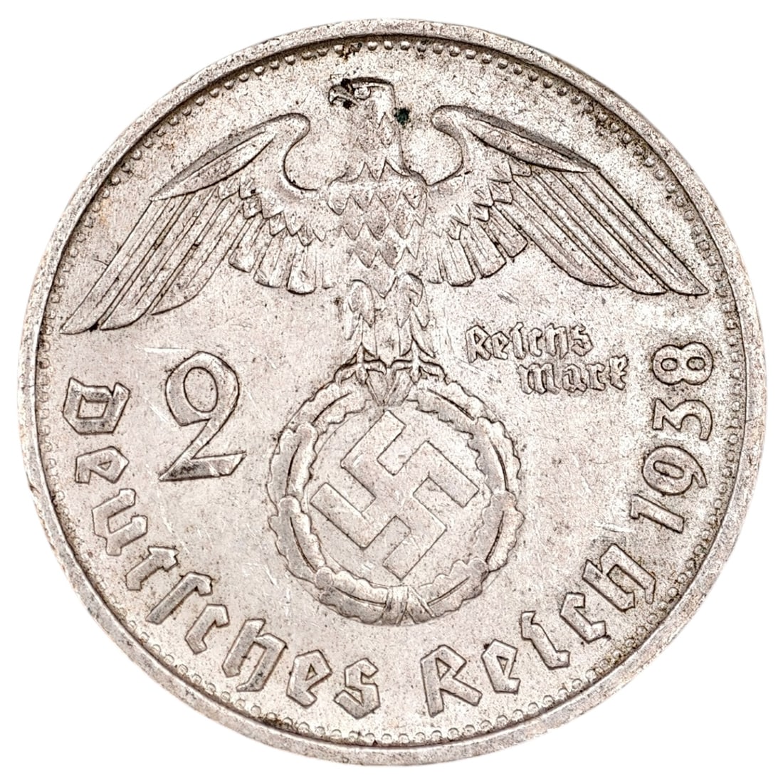 Third Reich Nazi 2 Reichsmark Silver Coin: Third Reich Nazi 2 Reichsmark Silver Coin