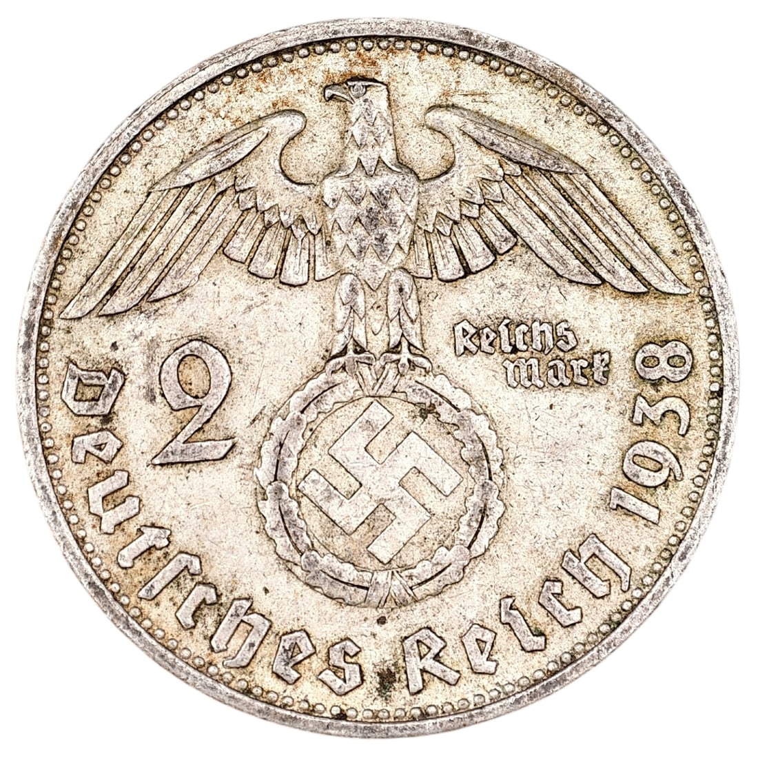 Third Reich Nazi 2 Reichsmark Silver Coin: Third Reich Nazi 2 Reichsmark Silver Coin