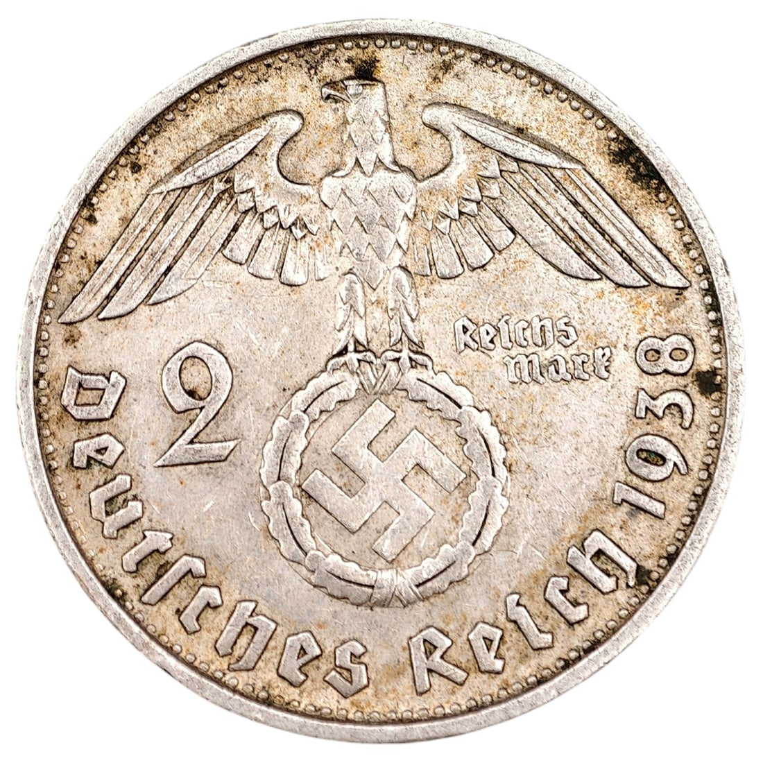 Third Reich Nazi 2 Reichsmark Silver Coin: Third Reich Nazi 2 Reichsmark Silver Coin