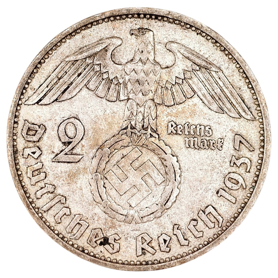 Third Reich Nazi 2 Reichsmark Silver Coin: Third Reich Nazi 2 Reichsmark Silver Coin