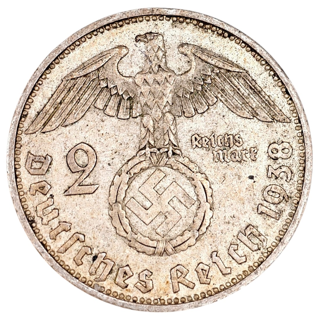 Third Reich Nazi 2 Reichsmark Silver Coin: Third Reich Nazi 2 Reichsmark Silver Coin