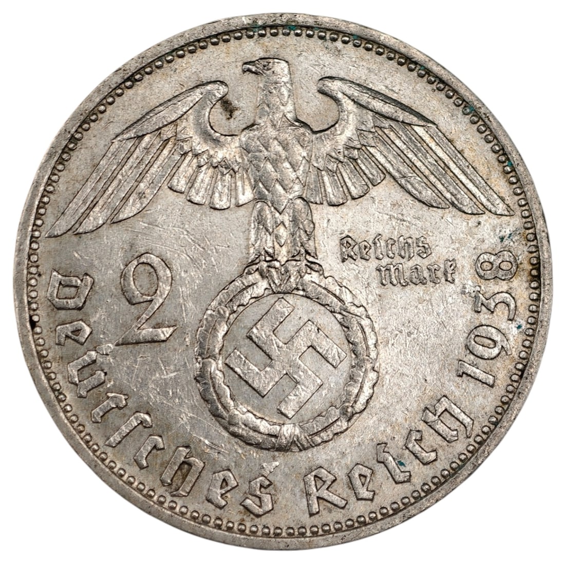 Third Reich Nazi 2 Reichsmark Silver Coin: Third Reich Nazi 2 Reichsmark Silver Coin