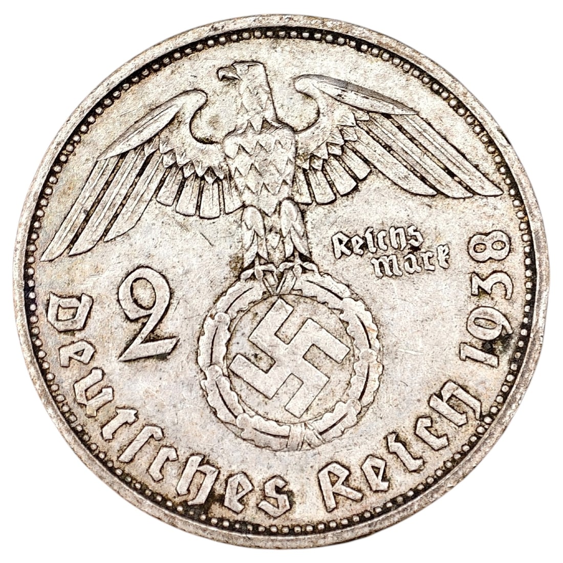 Third Reich Nazi 2 Reichsmark Silver Coin: Third Reich Nazi 2 Reichsmark Silver Coin