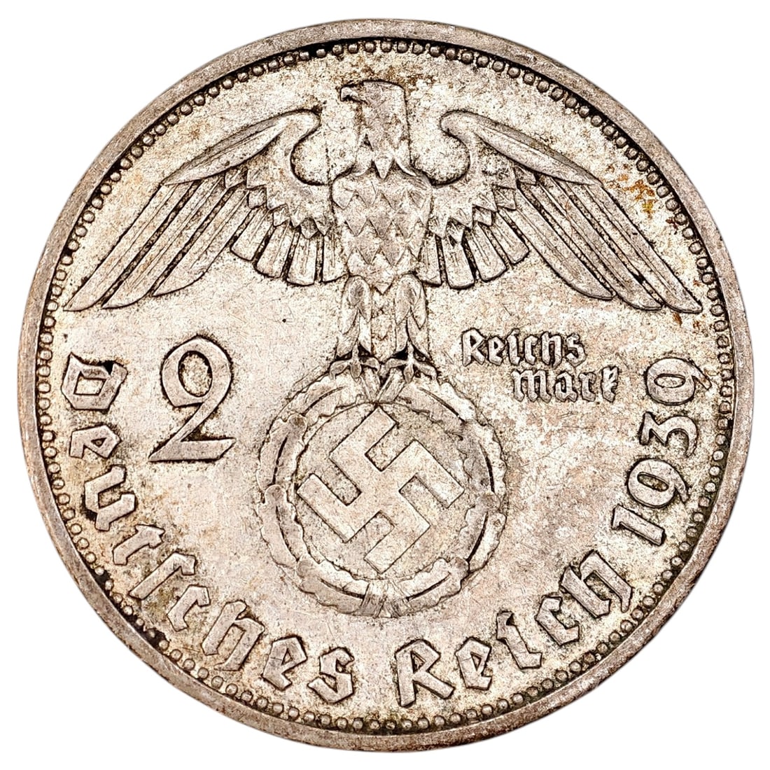 Third Reich Nazi 2 Reichsmark Silver Coin: Third Reich Nazi 2 Reichsmark Silver Coin