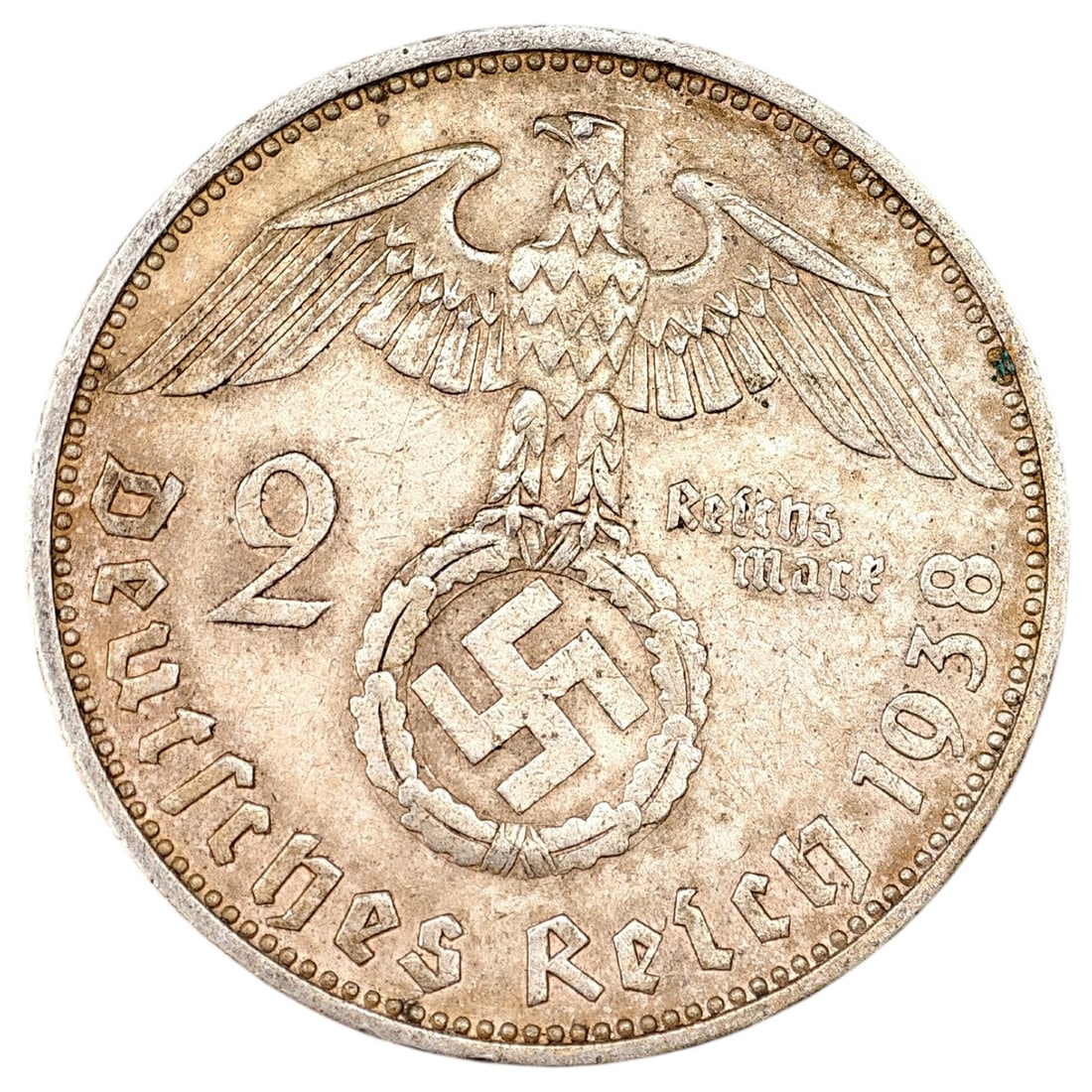 Third Reich Nazi 2 Reichsmark Silver Coin: Third Reich Nazi 2 Reichsmark Silver Coin