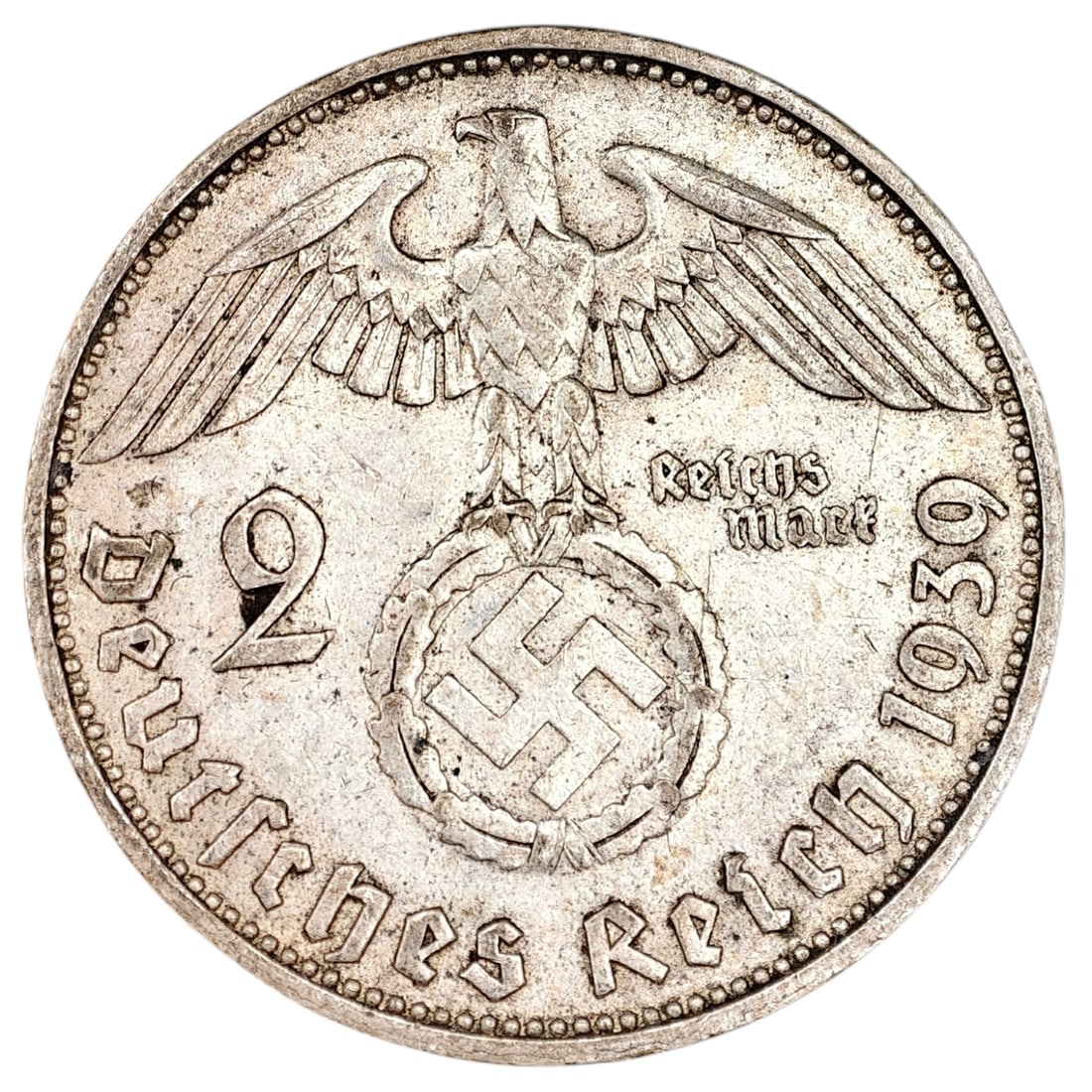 Third Reich Nazi 2 Reichsmark Silver Coin: Third Reich Nazi 2 Reichsmark Silver Coin