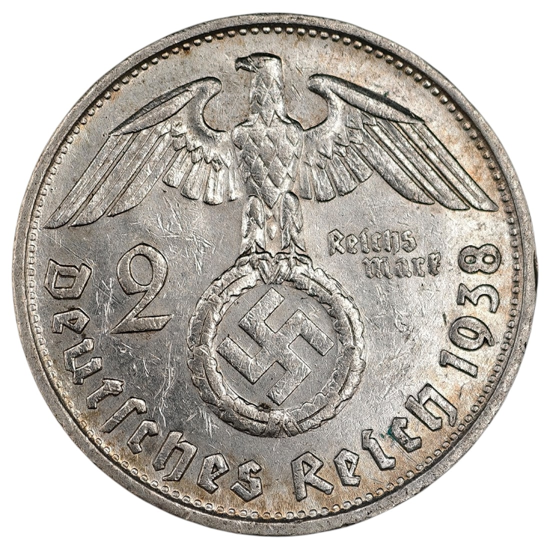 Third Reich Nazi 2 Reichsmark Silver Coin: Third Reich Nazi 2 Reichsmark Silver Coin