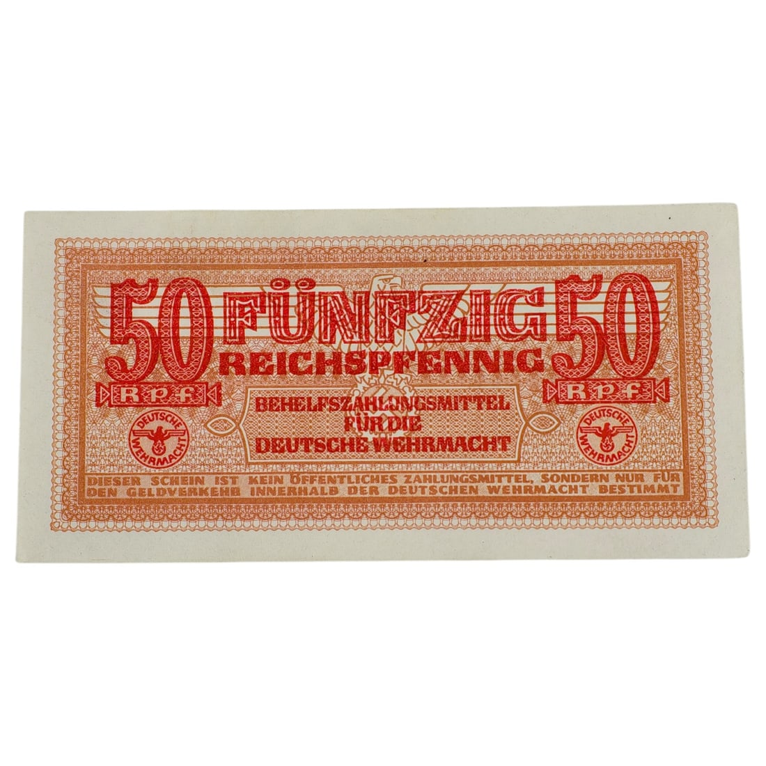 German WWII Wehrmacht 50 Reichspfennig Military Currency Note (1 of 1)