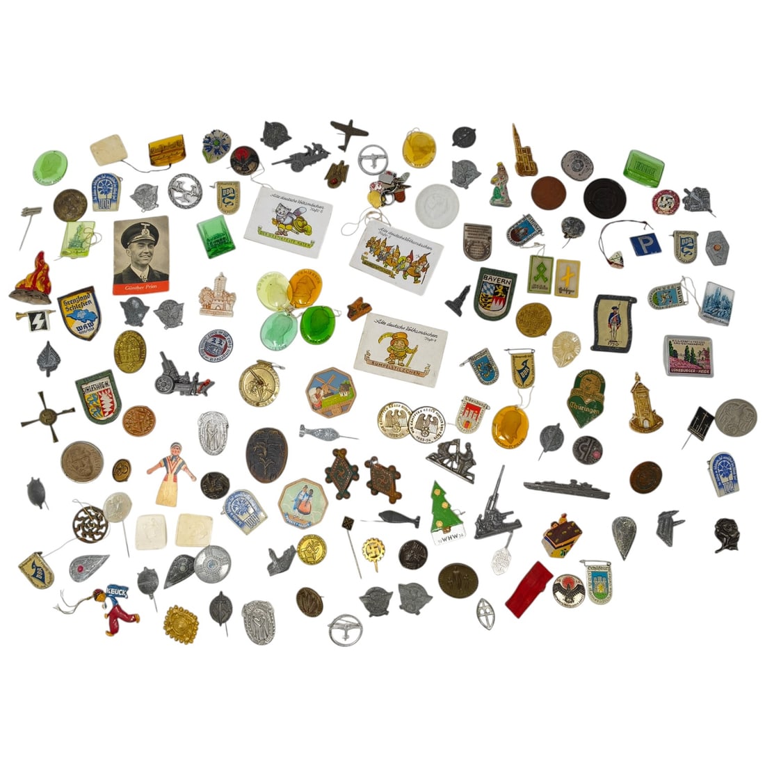 Mixed Lot of German Badges, Tinnies, Pins and Ephemera, WWII Era and Later (1 of 1)