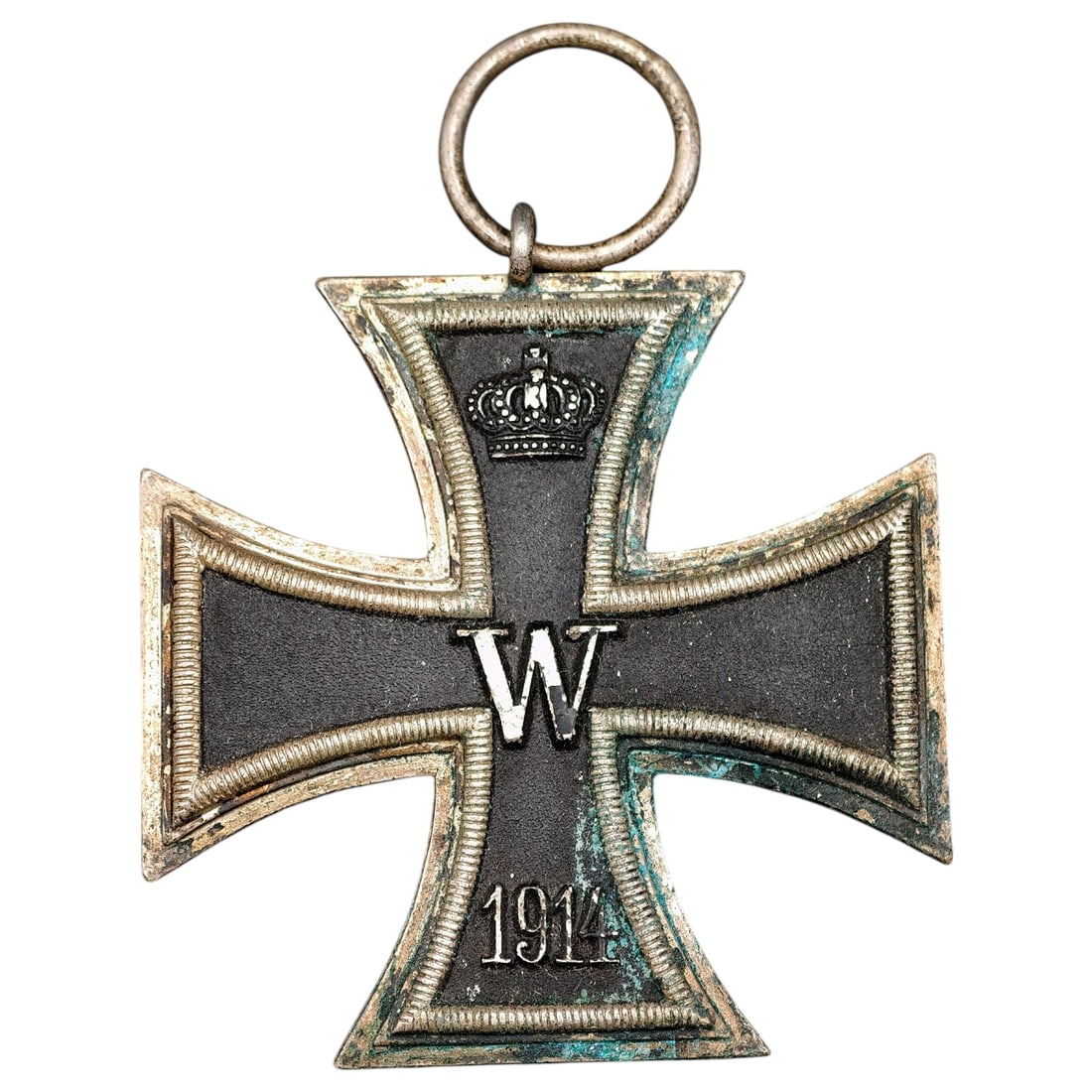 1914 Iron Cross 2nd Class: A WWI-era Iron Cross 2nd Class, dated 1914, with crowned 'W' cypher on the obverse and reverse showing 'FW' cypher, oak leaves, and '1813' commemorating the original 1813 founding of the order.The Iro