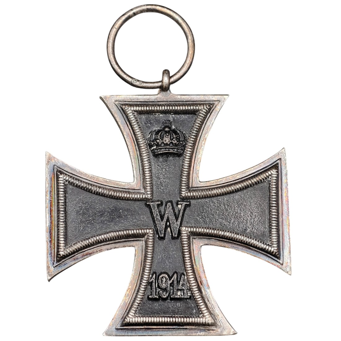 1914 Iron Cross 2nd Class: A WWI-era Iron Cross 2nd Class, dated 1914, with crowned 'W' cypher on the obverse and reverse showing 'FW' cypher, oak leaves, and '1813' commemorating the original 1813 founding of the order.The