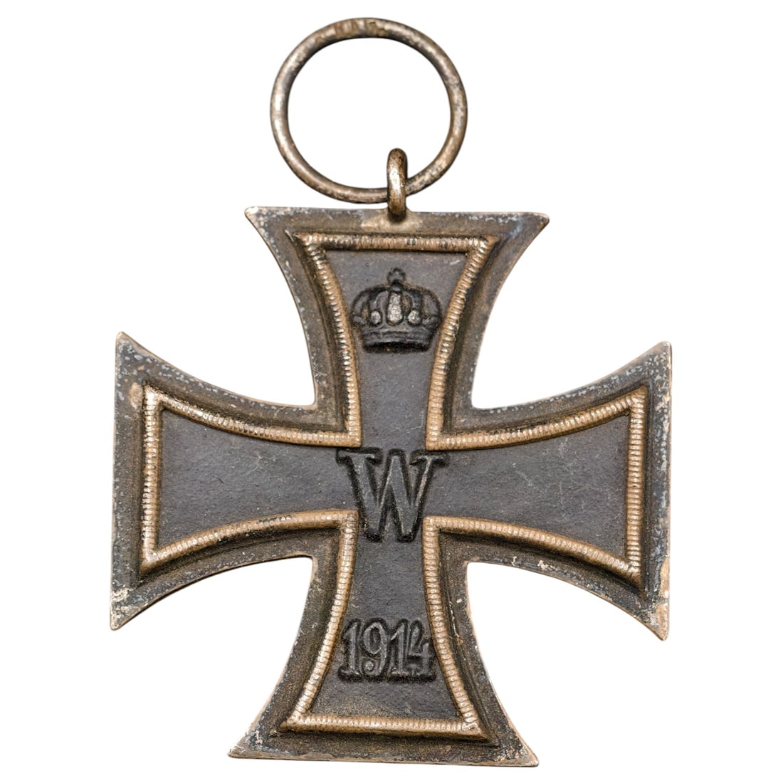 1914 Iron Cross 2nd Class: A WWI-era Iron Cross 2nd Class, dated 1914, with crowned 'W' cypher on the obverse and reverse showing 'FW' cypher, oak leaves, and '1813' commemorating the original 1813 founding of the order.The