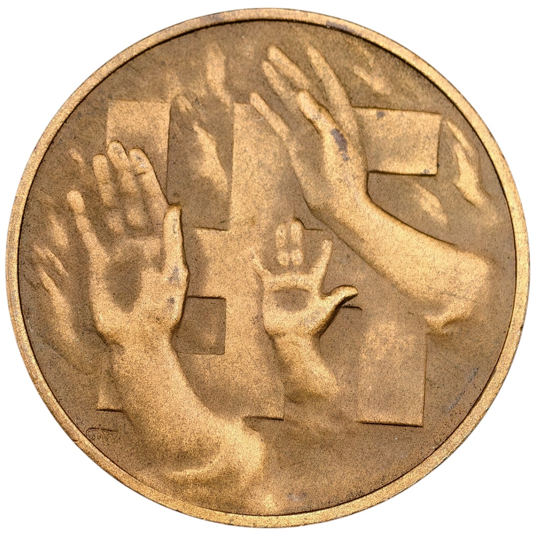 Early NSDAP Reichstagswahl 1932 Medal: A medal in what appears to be bronze, a donation/campaign piece issued for the July/November 1932 Reichstag election, one side depicting raised hands reaching toward voting ballots, the other