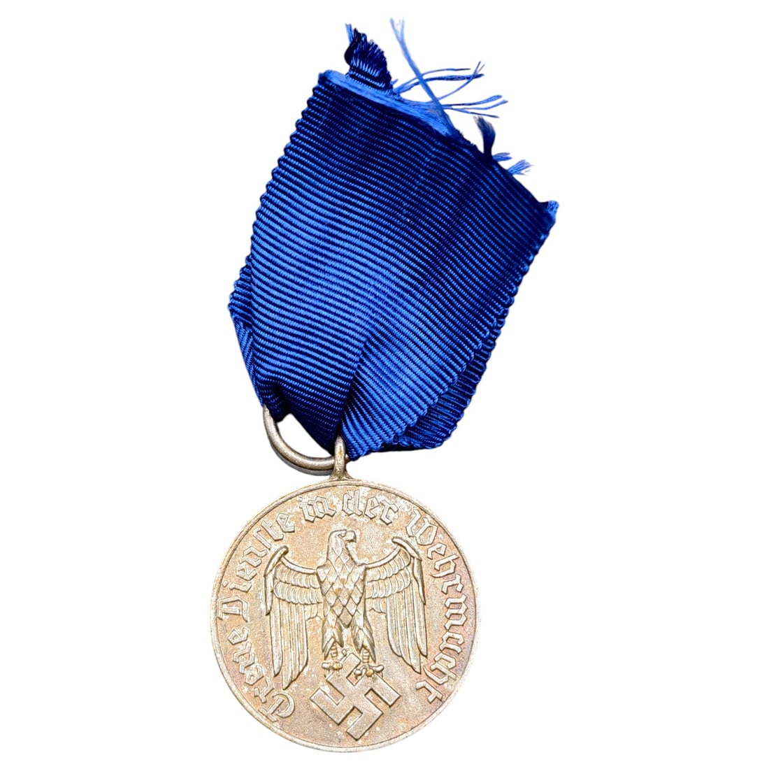 Third Reich 4 Year Wehrmacht Service Medal: Wehrmacht Long Service Award for four years of service, obverse featuring the Wehrmacht eagle clutching a swastika with the inscription "Treue Dienste in der Wehrmacht," reverse bearing the numeral "4