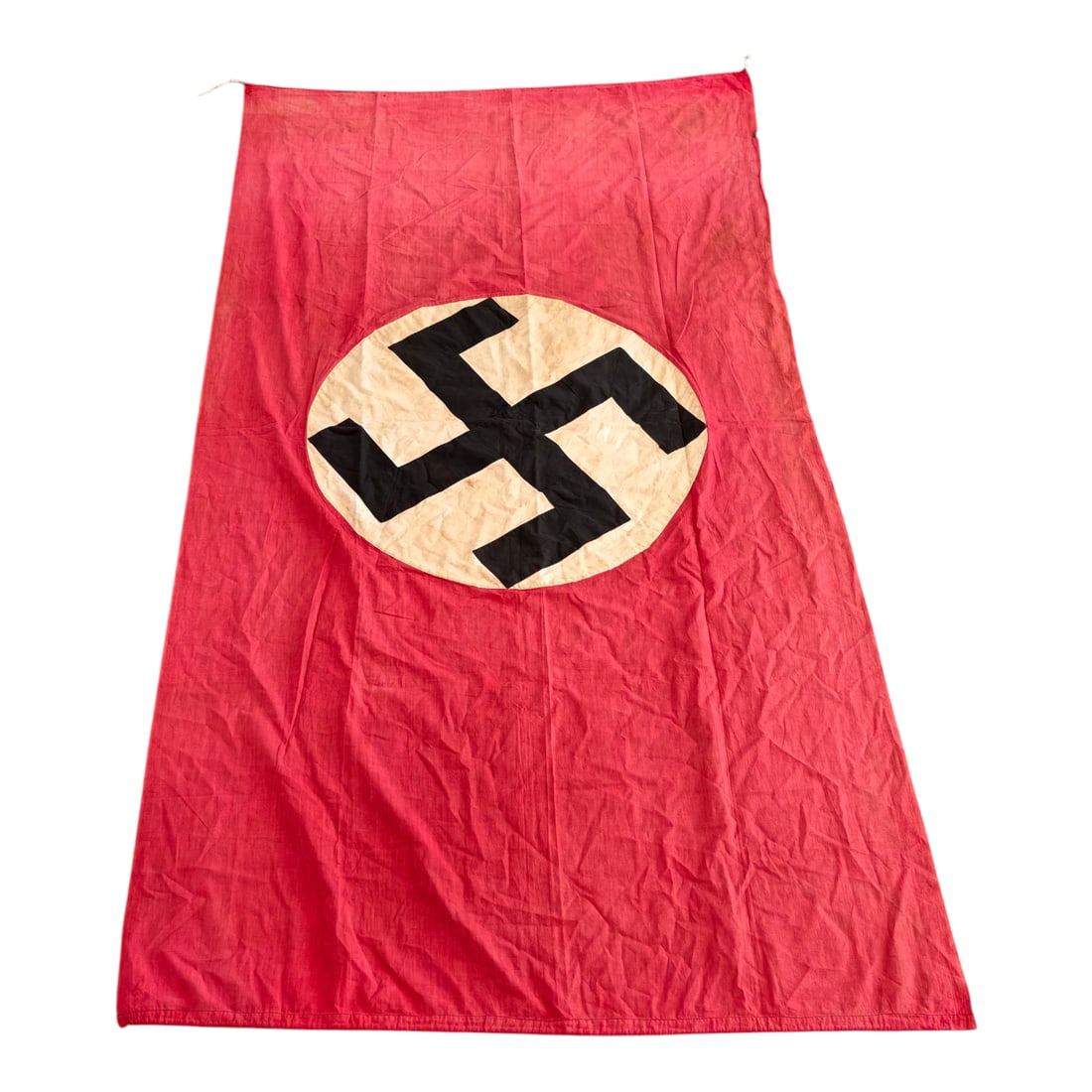Early NSDAP Banner Flag: EARLY NSDAP Flag, doubled sided with the short armed swastika, likely from 1920 – 1930. Measures 94 x 49 inches.