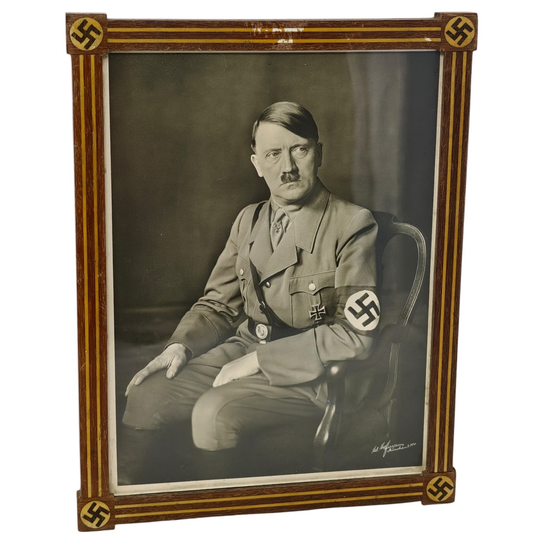 Adolf Hitler Framed Photograph in Swastika-Inlaid Frame (1 of 5)
