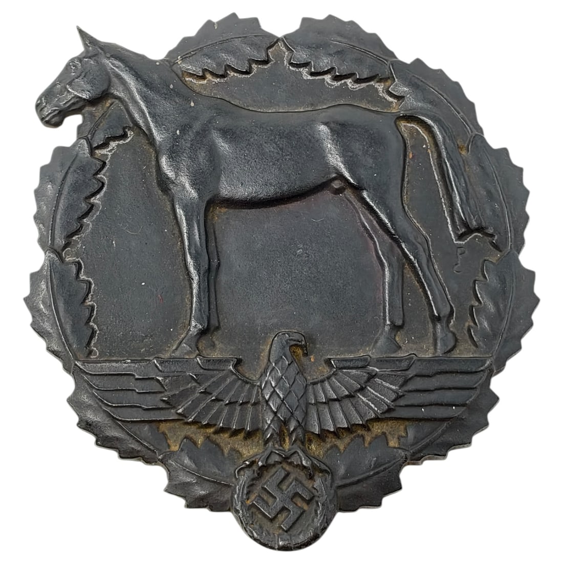 Nazi SA Plaque Deutschen Reiterjugend: SA plaque "For services to the military training of the German equestrian youth"" SA plaque "For services to the military training of the German Equestrian Youth" blackened cast iron approx. 5 inches.