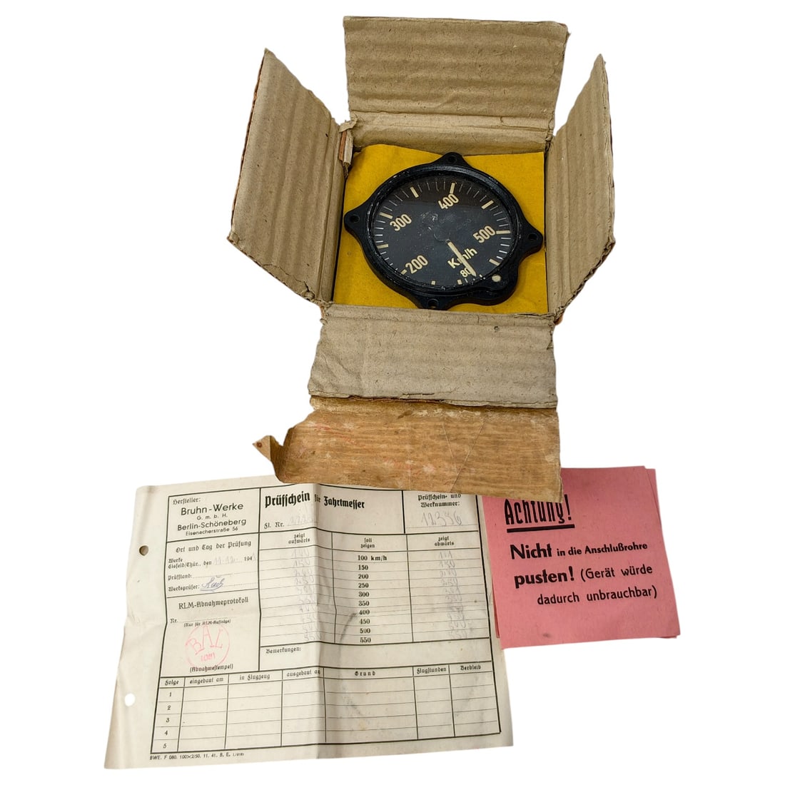 German WWII Aircraft Speedometer with Original Box + Paperwork (1 of 7)
