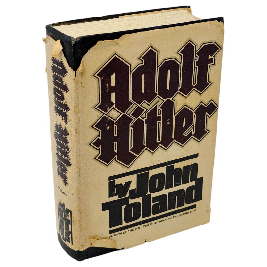 "Adolf Hitler" Volume I by John Toland, Hardcover Biography with Dust Jacket: A hardcover copy of Volume I of John Toland's biography "Adolf Hitler," published by Doubleday, with its printed dust jacket featuring the title in a Gothic-style typeface. The jacket identifies the a