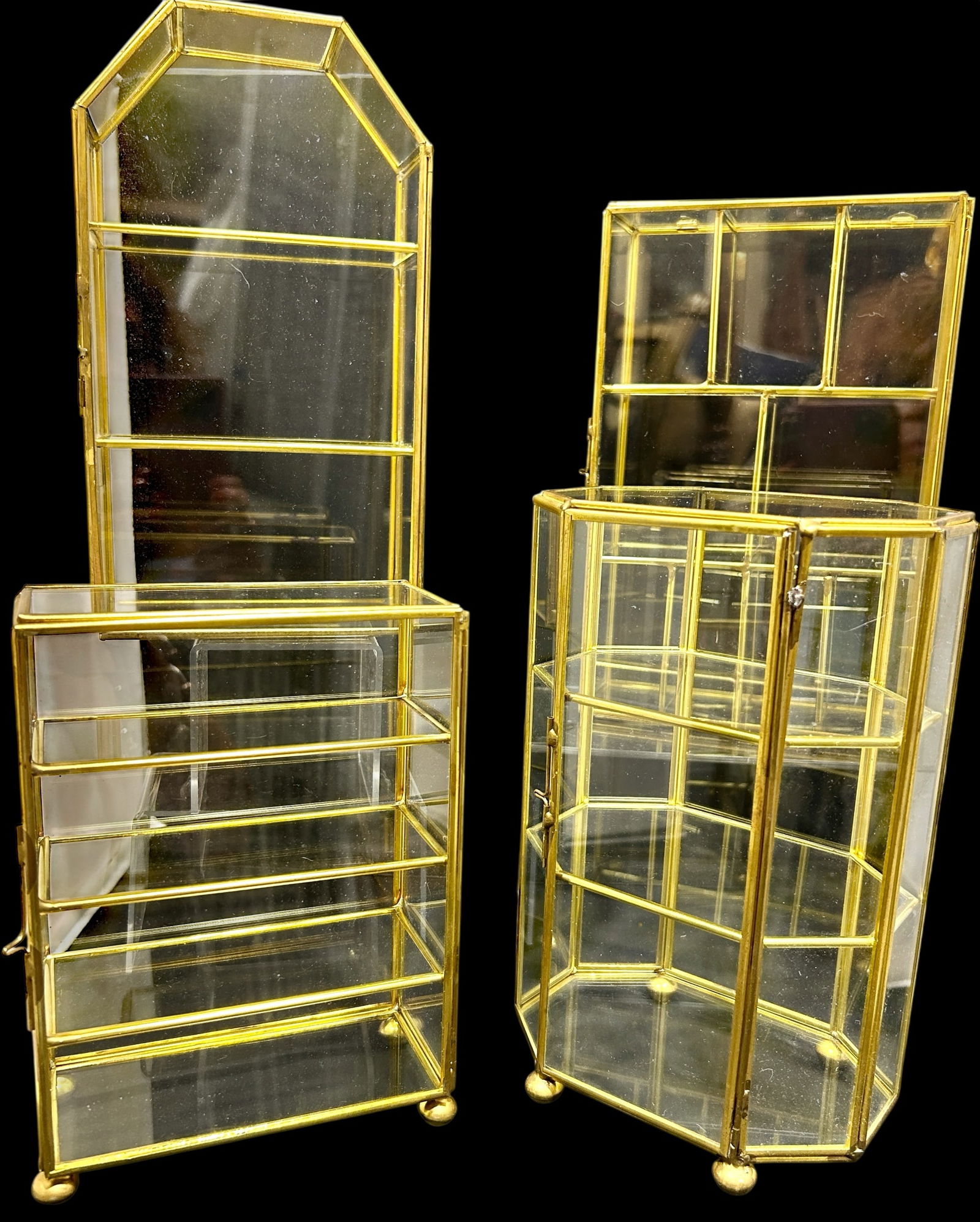 Set of Four Brass and Glass Table Top Curio Displays (1 of 11)