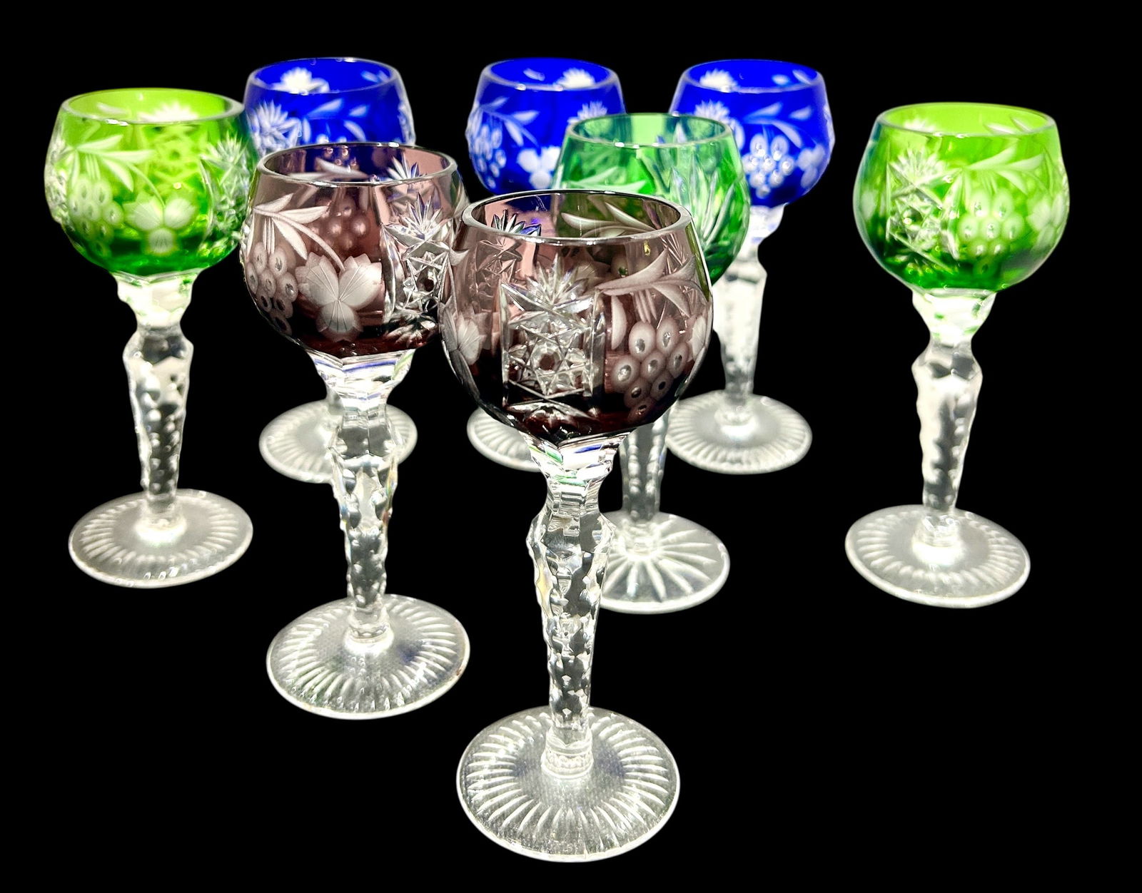 Bohemian Cut to Clear Crystal Liqueur Glasses - set of 8 (1 of 8)