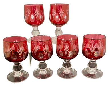 Bohemian Red Cranberry Sherry Glasses - Set of Six: Bohemian Red Cranberry Sherry Glasses - Set of Six - Very Beautiful with Exceptional Color and Sparkle. A delight in any well appointed bar. 4.5" x 2.25" .5 Lbs