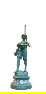 L&F Moreau Vintage Aqua Figural Table Lamp: L&F Moreau Vintage Aqua Figural Table Lamp. Boy Playing Violin. L&F Moreau Sought AFter Sculture made into lamp. Elegant and Graceful Lines.31" tall w/ 6" base Approx: 10lbs