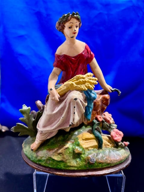 Capodimonte Style Cast Iron Door Stay: Capodimonte Style Cast Iron Door Stay. Very Lively and Colorful! Displays very wells!Some Paint Chipping which are visible in photos 7" x7" 5 lbs