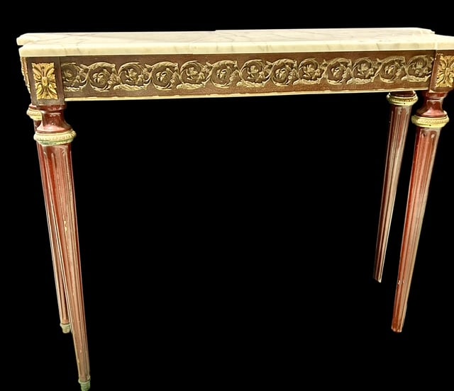 19th Century Style French Console Table: 19th Century Style French Console Table. Beautiful Gilt Detail! Marble is broken as pictured. Some scratching on the legs.39" x 12" x 31" 35 Lbs