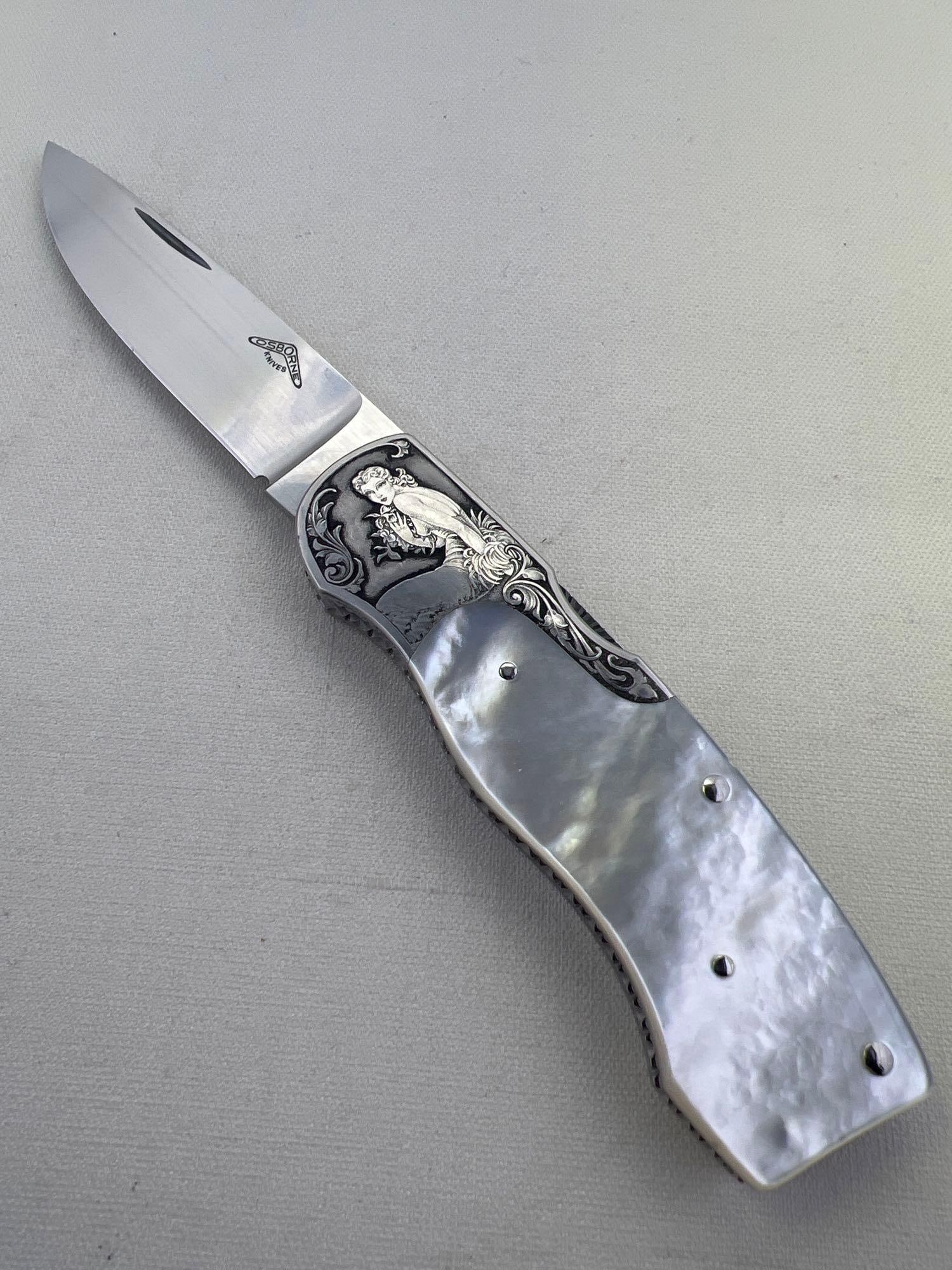 Made by Warren Osborne: Blade Length: 2 3/4 inches Frame Length: 3 5/8 inches Blade Steel: ATS-34
