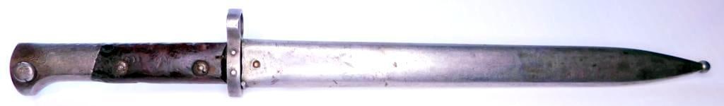 German Czech WWII Mauser K-98 Combat Rifle Bayonet and Scabbard: Steel blade is maker marked with a Z in a circle; measures 7/8 inches wide by 11 5/8 inches long. Steel scabbard is also marked with a Z in a circle; measures 1 1/8 inches wide by 12 1/4 inches long. 