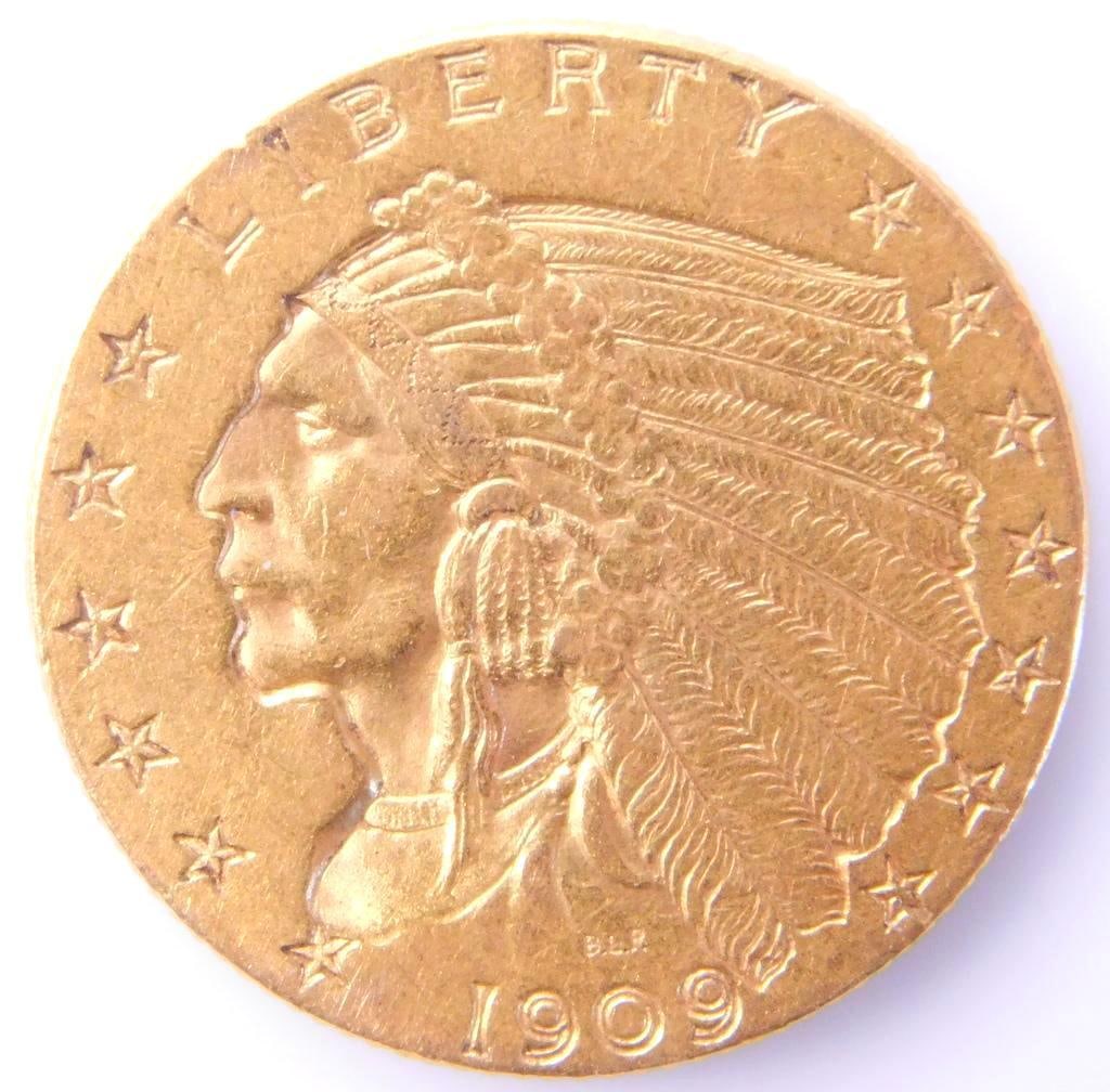 1909 Indian Head Gold $2.50 Quarter Eagle Coin (1 of 2)