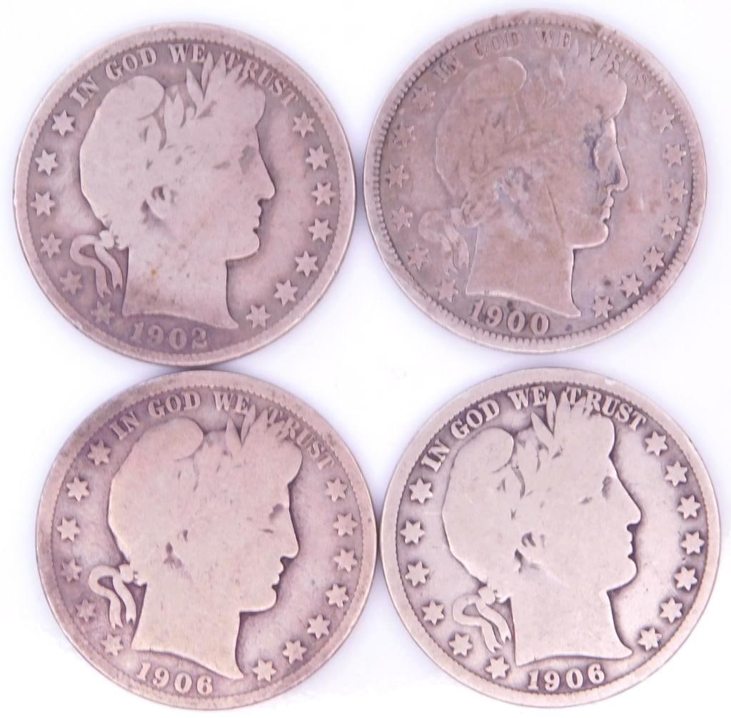 Barber Silver Half Dollar Coins, (4) (1 of 9)
