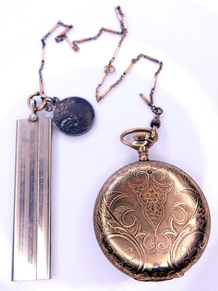 American Waltham Watch Co Hunter Case Pocket Watch w/ Chain and Comb Watch Fob (1 of 16)