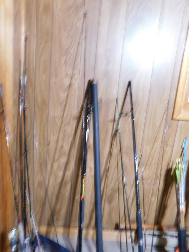 Grouping of Fishing Rods: Winning bidder gets all shown here Lots of rods, and possibly rod pieces A reel or two as well Good used condition Fish On! 