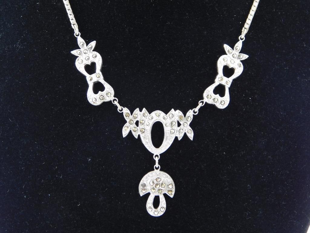 Theda Designer Sterling Silver and Marcasite Necklace and Earring Set (1 of 6)