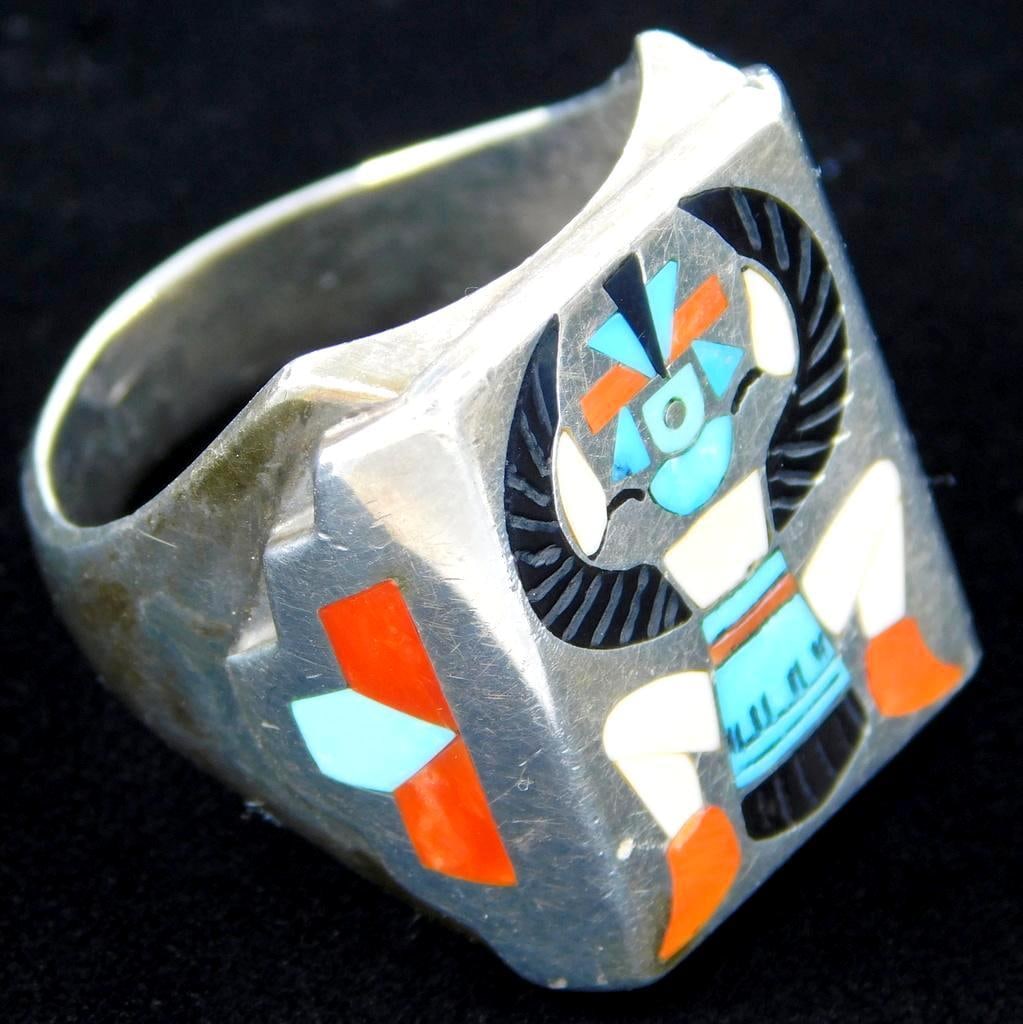 Harlan & Monica Coonsis Zuni Sterling Silver Multi-Stone Men's Ring (1 of 6)