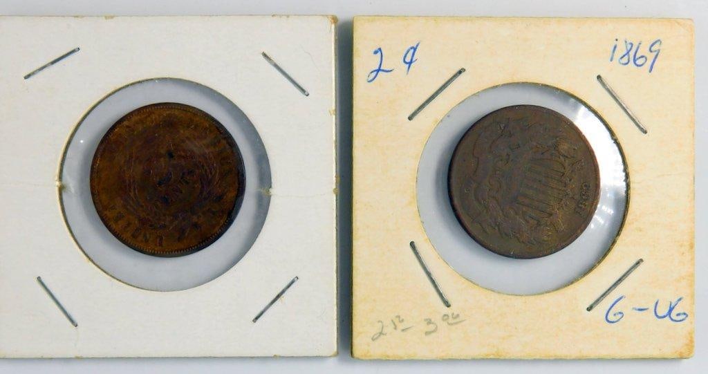 1869 and 1864 2 Cent Piece U.S. Coins (1 of 6)
