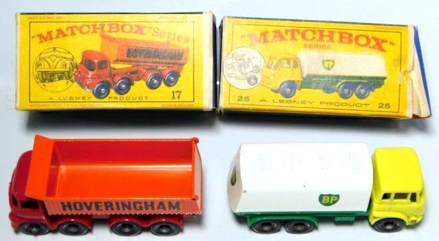 Matchbox Lesney No. 17 Hoveringham 8-Wheel Tipper and New Model No. 25 B.P. Tanker w/ Boxes (1 of 9)