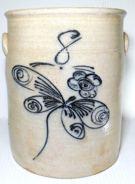 Rowe Pottery Works Cobalt Blue Damselfly 8-Gallon Crock, 1982 (1 of 10)