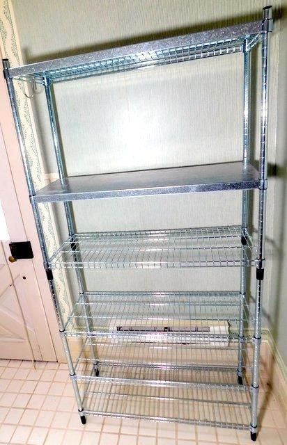 Metal Shelving Unit with Two Solid Shelf Overlays (1 of 9)