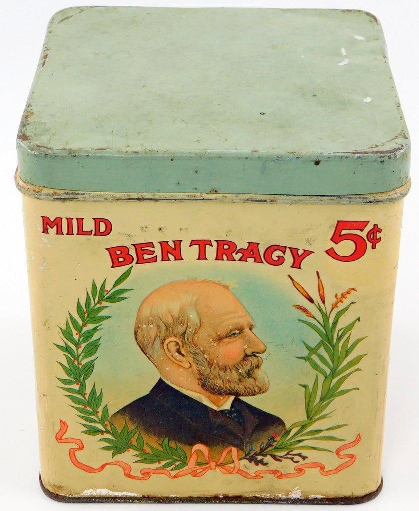 Rare 1920's "Ben Tracy" Rectangular 50 Cigar Humidor Tin (1 of 8)